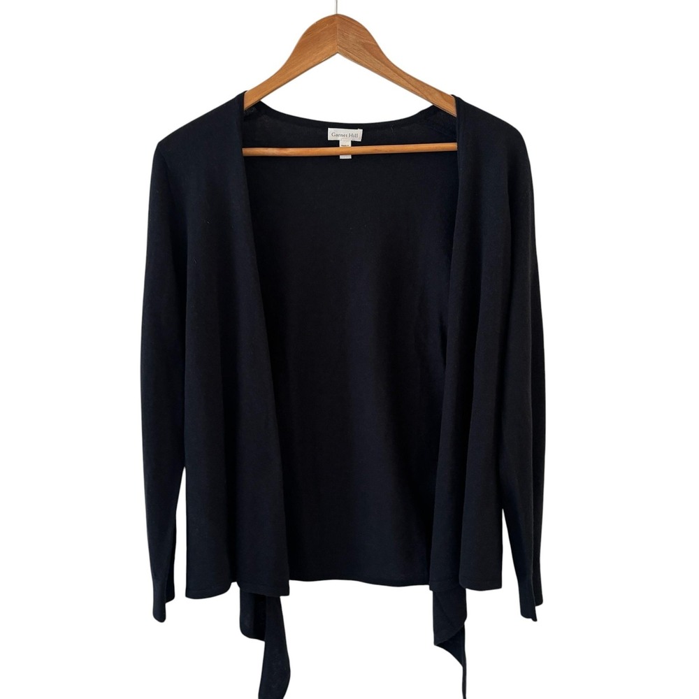 Garnet Hill Cashmere Cardigan Sweater Womens M Black Open Front Quiet Luxury